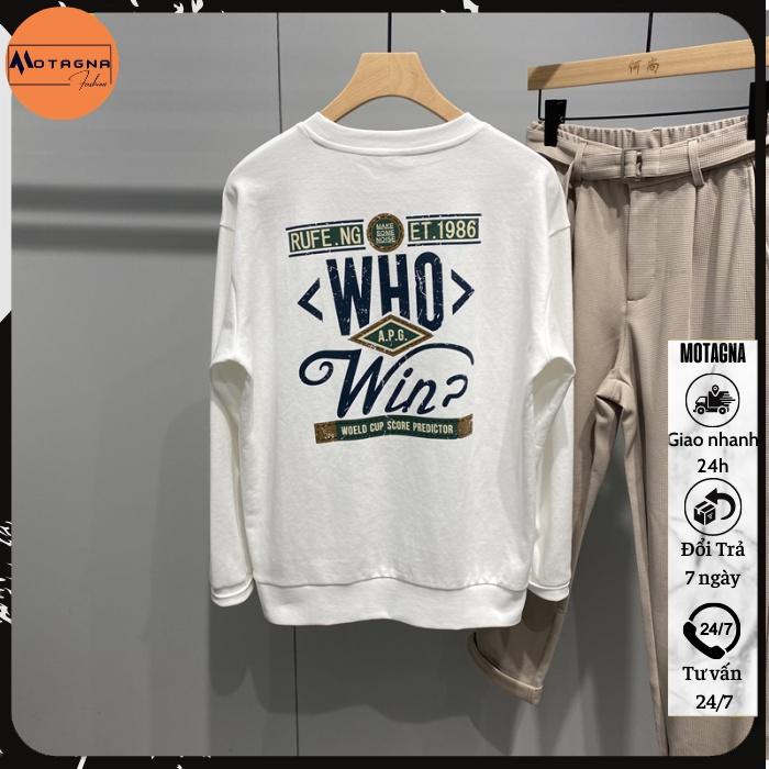 Áo nỉ nam dáng ôm, Áo sweater cao cấp cổ tròn trẻ trung in lưng WHO mã NZ663