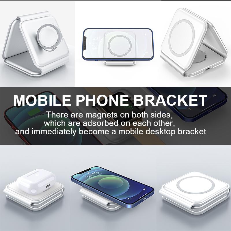 Có thể gập lại 3 trong 1 Bộ sạc không dây cho iPhone 14 13 11 12 Pro Max Mini Sạc từ tính nhanh cho Apple Watch 7 6 Airpod 3