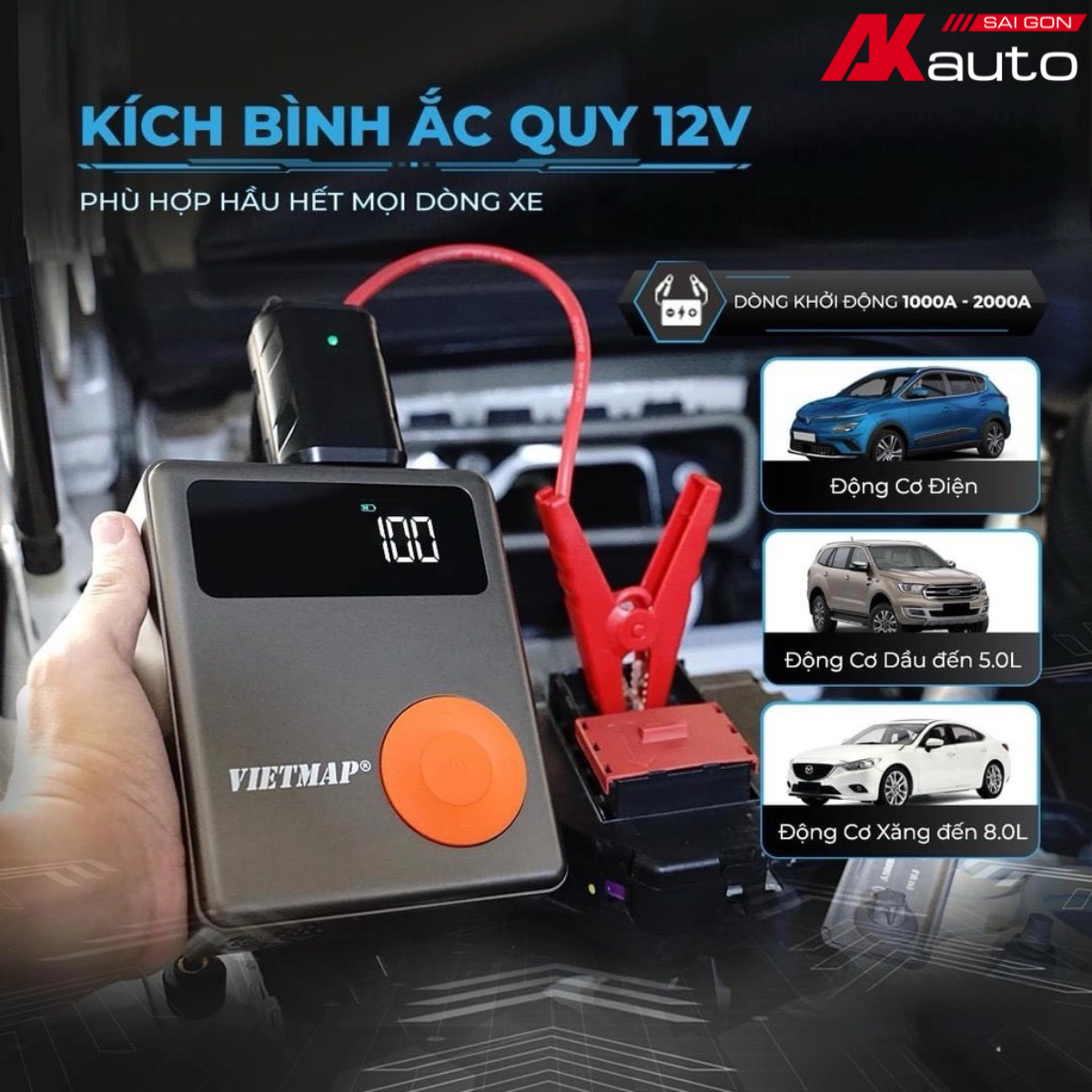 [HÀNG CHÍNH HÃNG] Kích Bình Ắc Quy &amp; Bơm Lốp Vietmap DK-MF139 - Tích hợp đa năng 4 trong 1