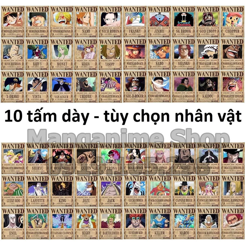 Bộ 10 tấm truy nã onepiece wanted poster loại dày đủ size