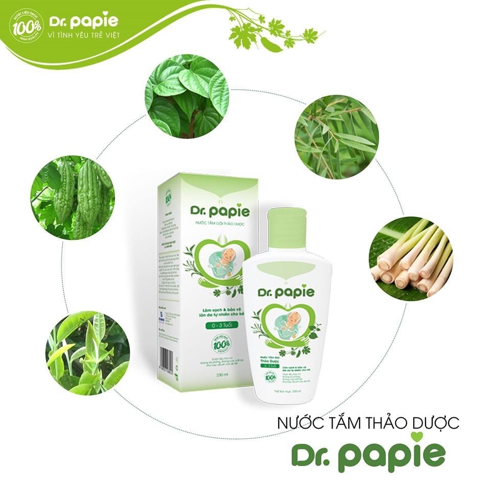 Combo Nước Tắm Gội Thảo Dược Dr Papie + Gạc Rơ Lưỡi Dr Papie Chăm Sóc Sức Khỏe Toàn Diện Cho Bé