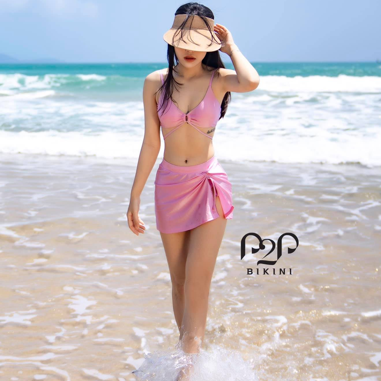 P2P BIKINI - Set đồ bơi 3 món, áo mút hai dây, quần tam giác kèm váy - BTK420M_SET35