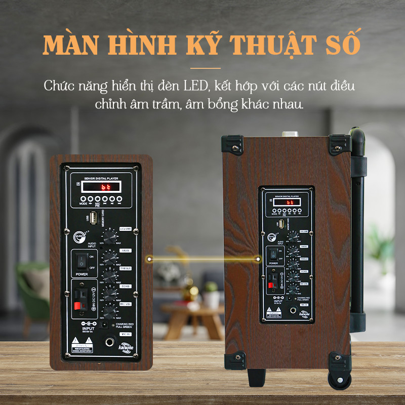 [ KÈM 2 MICRO ] Loa Kéo Gỗ Bluetooth BD-9080 NEW Cao Cấp, Tay Xách Kim Loại, Bass 20cm, Công Suất 30W - Hàng Chính Hãng