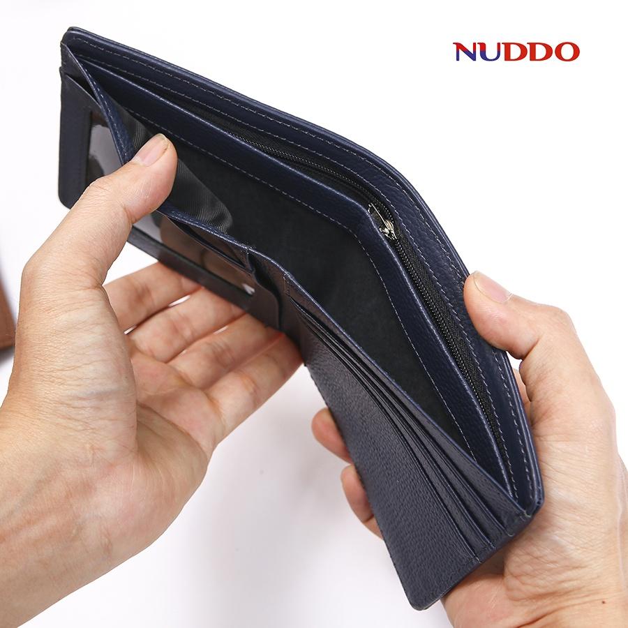 Ví da nam cao cấp NUDDO bóp nam da bò thật vân hạt kiểu dáng ngang cao cấp NN006