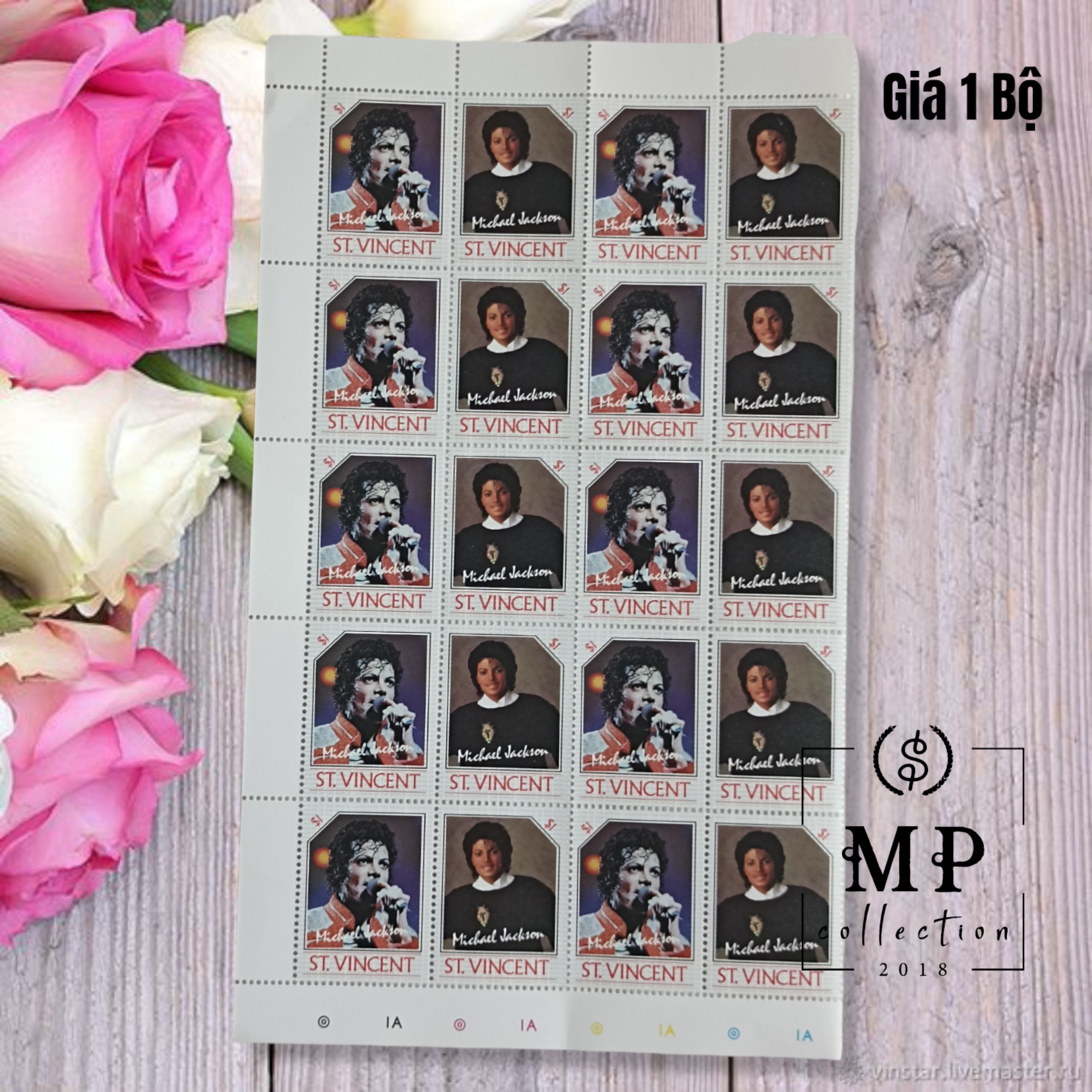 Bộ 8 con tem thần tượng âm nhạc Michael Jackson hiếm sưu tầm