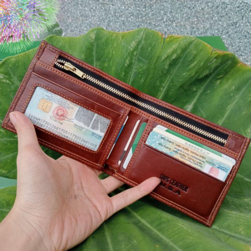 Bóp Nam Da Bò Sáp Nguyên Tấm Dây Khoá Kéo Bằng Đồng Loại Tốt, Cam Kết Da Bò Sáp Vip Nguyên Tấm
