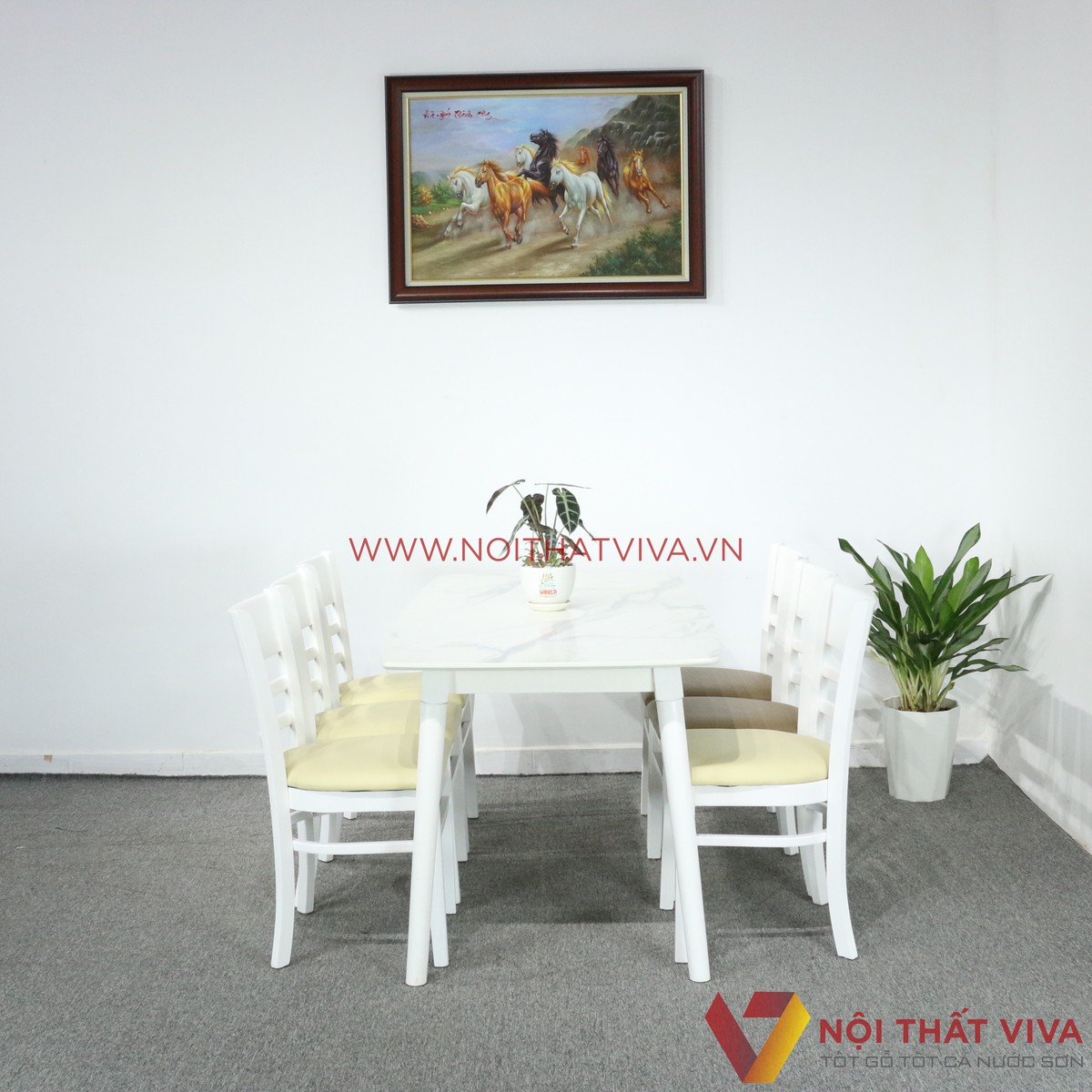 Bộ Bàn Ăn 6 Ghế Vân Đá Trắng Hiện Đại