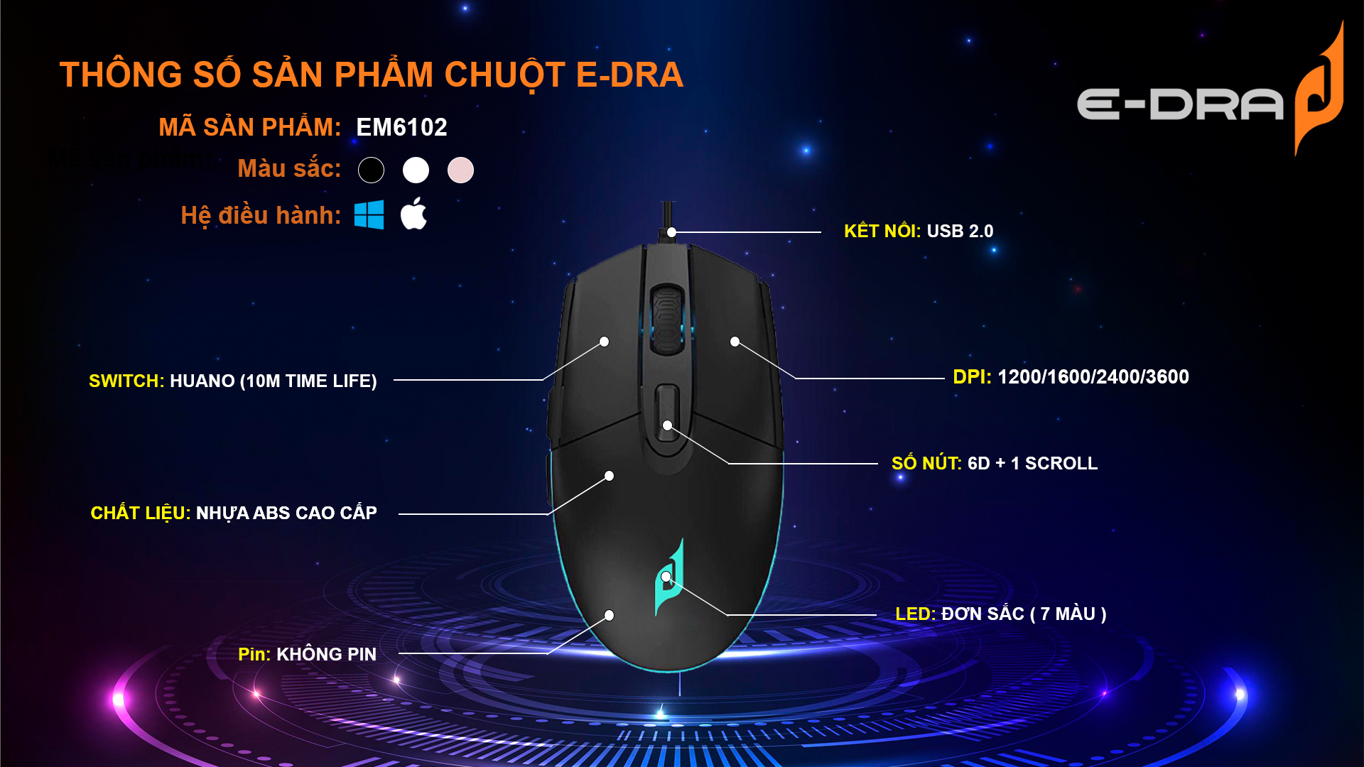 Chuột Gaming có dây E-Dra EM6102 - Hàng Chính Hãng