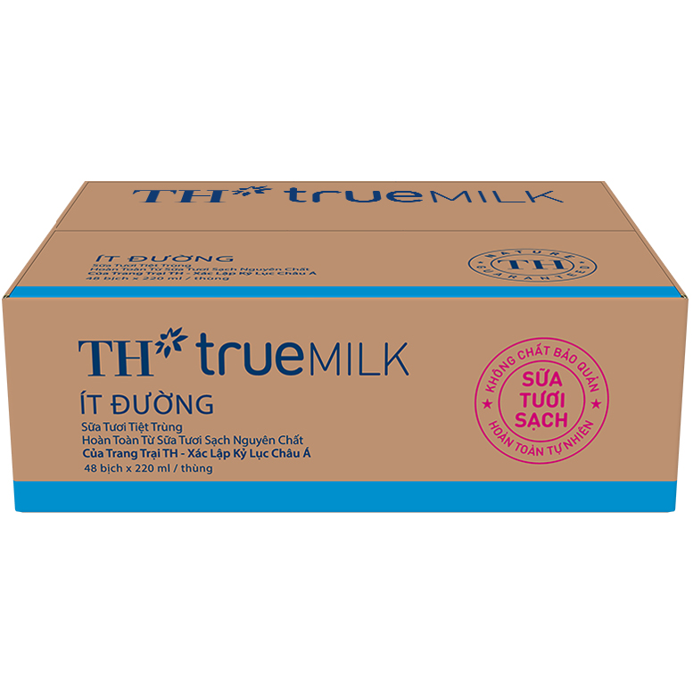 Thùng Sữa Tươi Tiệt Trùng Ít Đường TH True Milk (220ml x 48 Bịch)