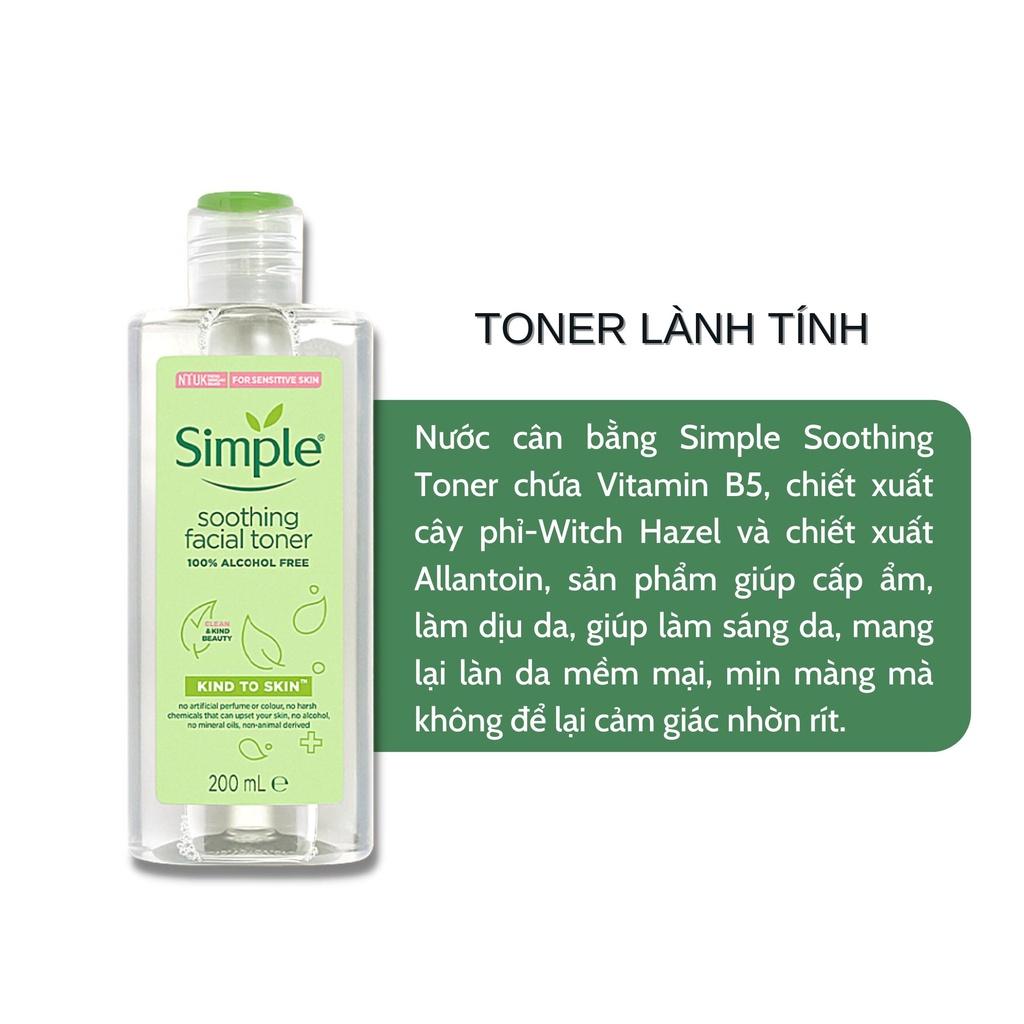 Combo 2 Toner Simple Kind To Skin Soothing Facial Nước Hoa Hồng Cân Bằng Da Dịu Nhẹ 200ml/Chai