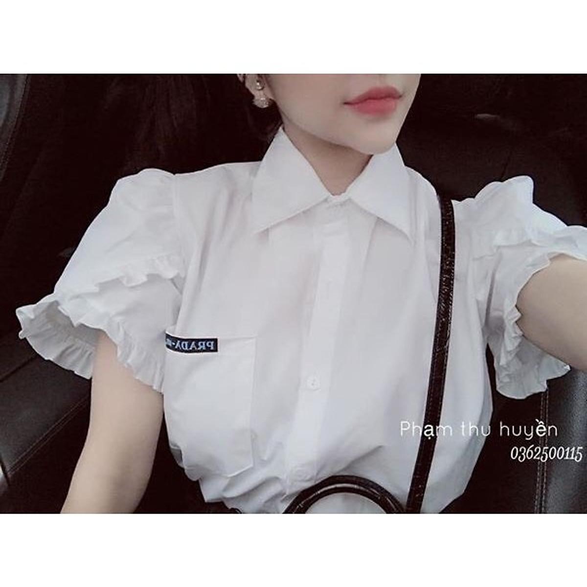 Áo sơ mi trắng tay bồng cộc tay chất cotton mềm mại aloha