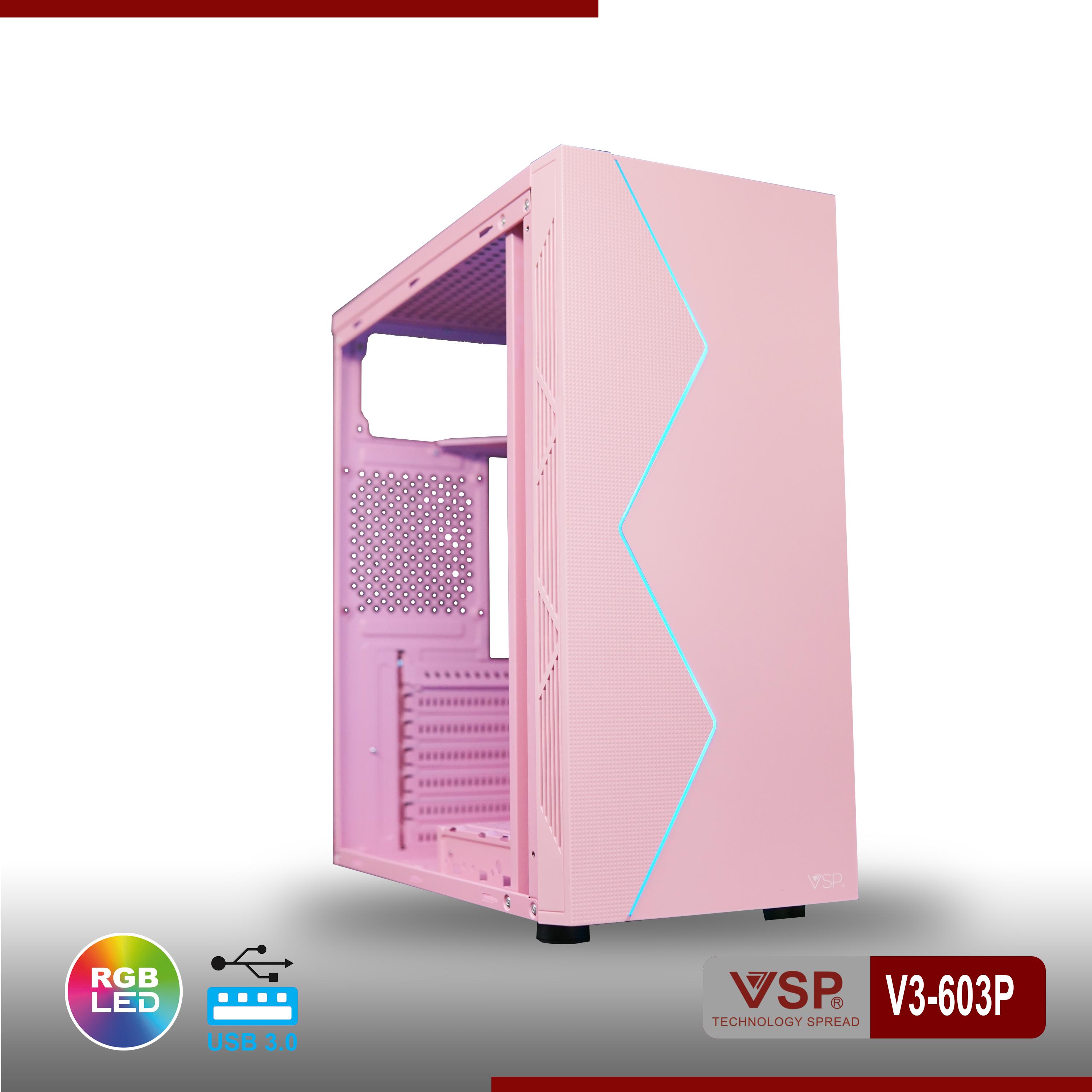 Vỏ Case Máy Tính VSP V3-603P Pink  (Màu Hồng) - Hàng Chính Hãng