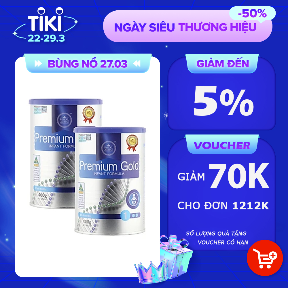 Combo 2 Hộp Sữa Bột Hoàng Gia Úc Premium Gold Số 1 Bổ Sung Vitamin, Khoáng Chất Cho Trẻ ROYAL AUSNZ (400g-900g)