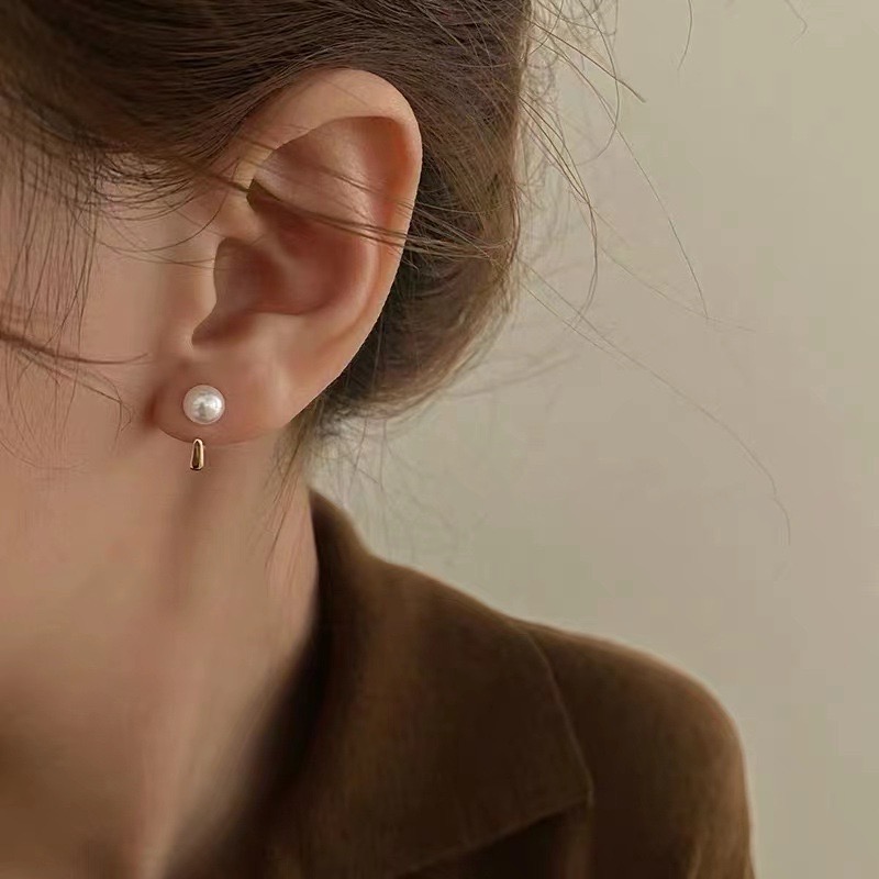 Khuyên tai ngọc trai nhân tạo phong cách retro hàn quốc