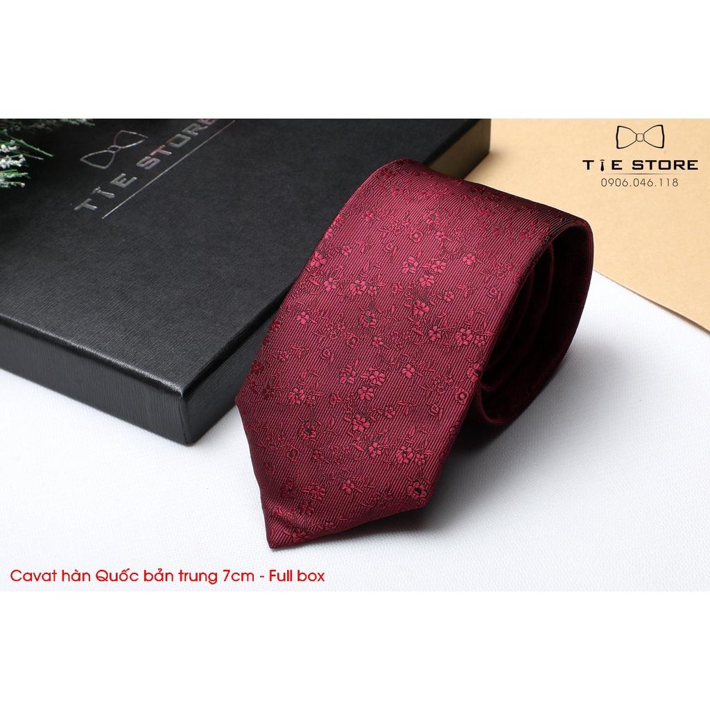 Cà Vạt Hàn Quốc bản trung 7cm Cao cấp kèm hộp - đỏ hoa văn