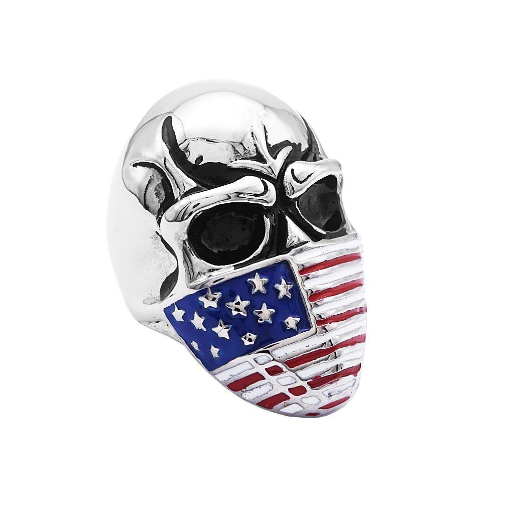 Punk Rock Personality Evil Skull Head Ring with Star American Flag Mask