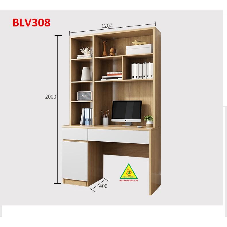 Bàn làm việc, bàn học liền kệ bằng gỗ MDF BLV308 - Nội thất lắp ráp Viendong Adv