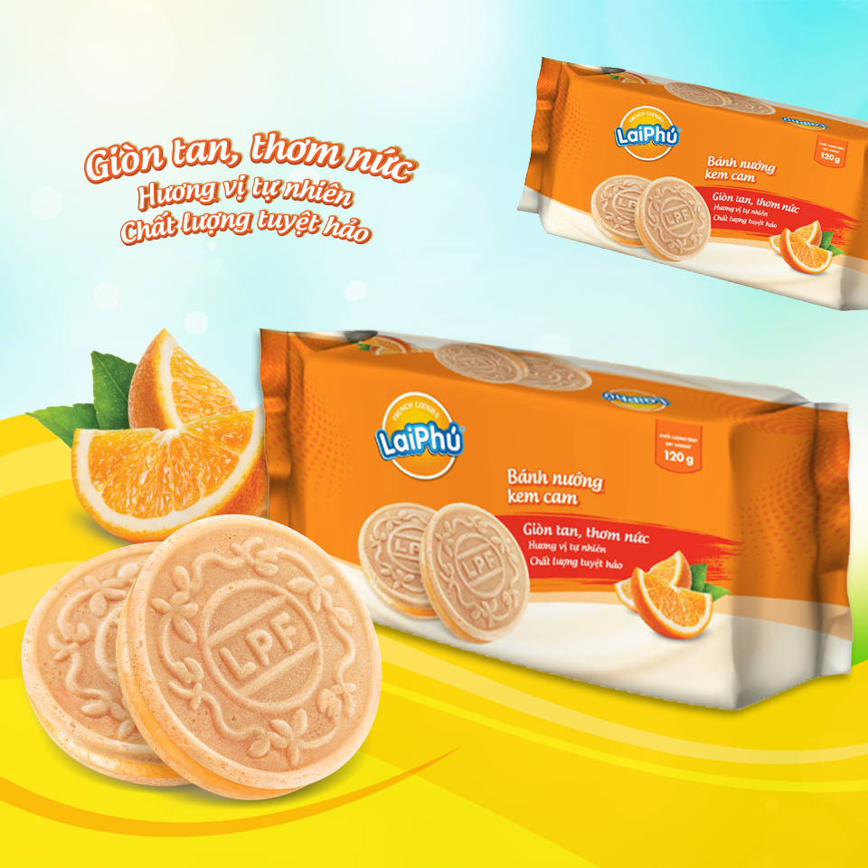 Combo 3 Gói Bánh Cookies Lai Phú Kem Cam 120G