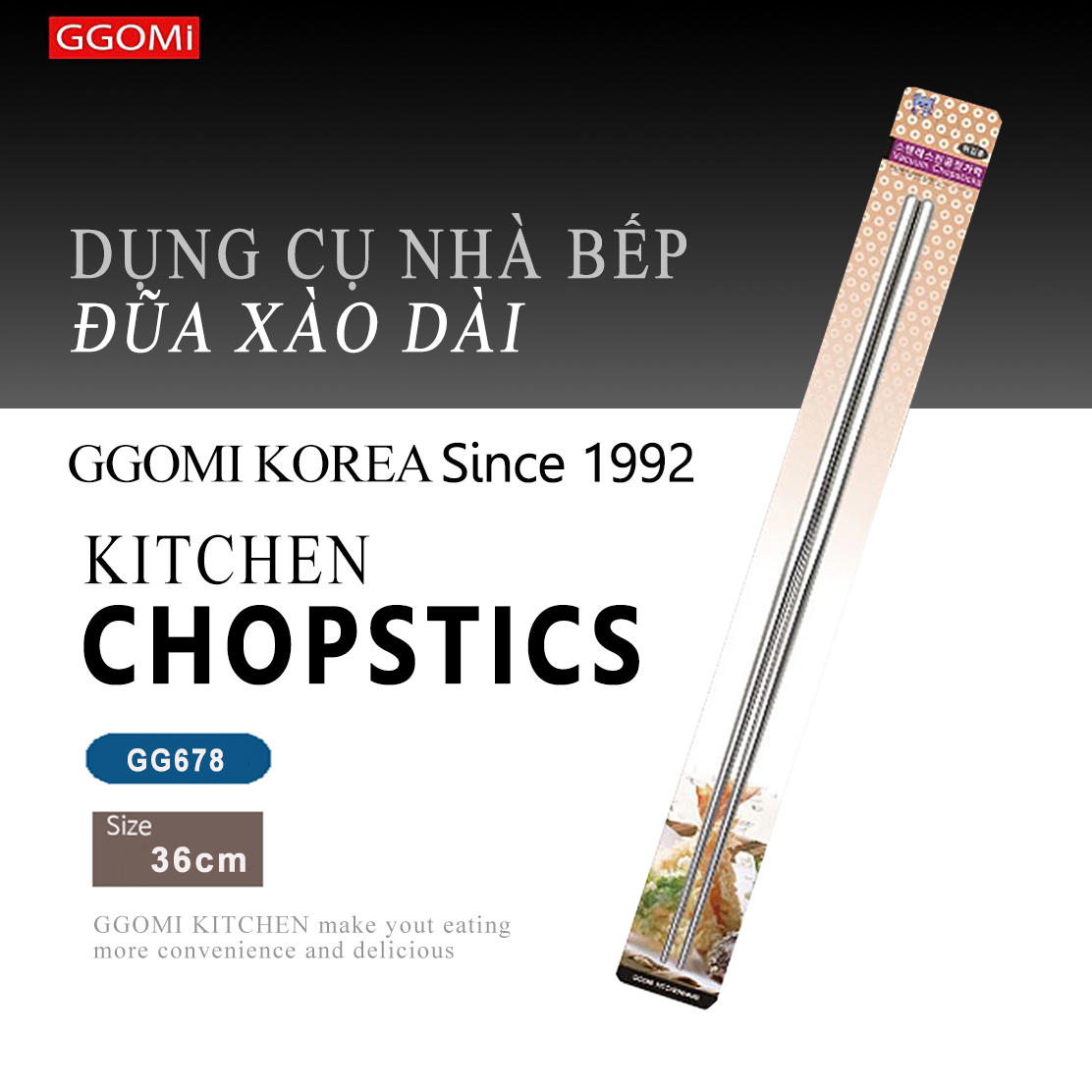 [HÀNG CHÍNH HÃNG]Đũa dài inox 36cm xào nấu thực phẩm, được hút chân không siêu nhẹ GGOMi Hàn Quốc GG678