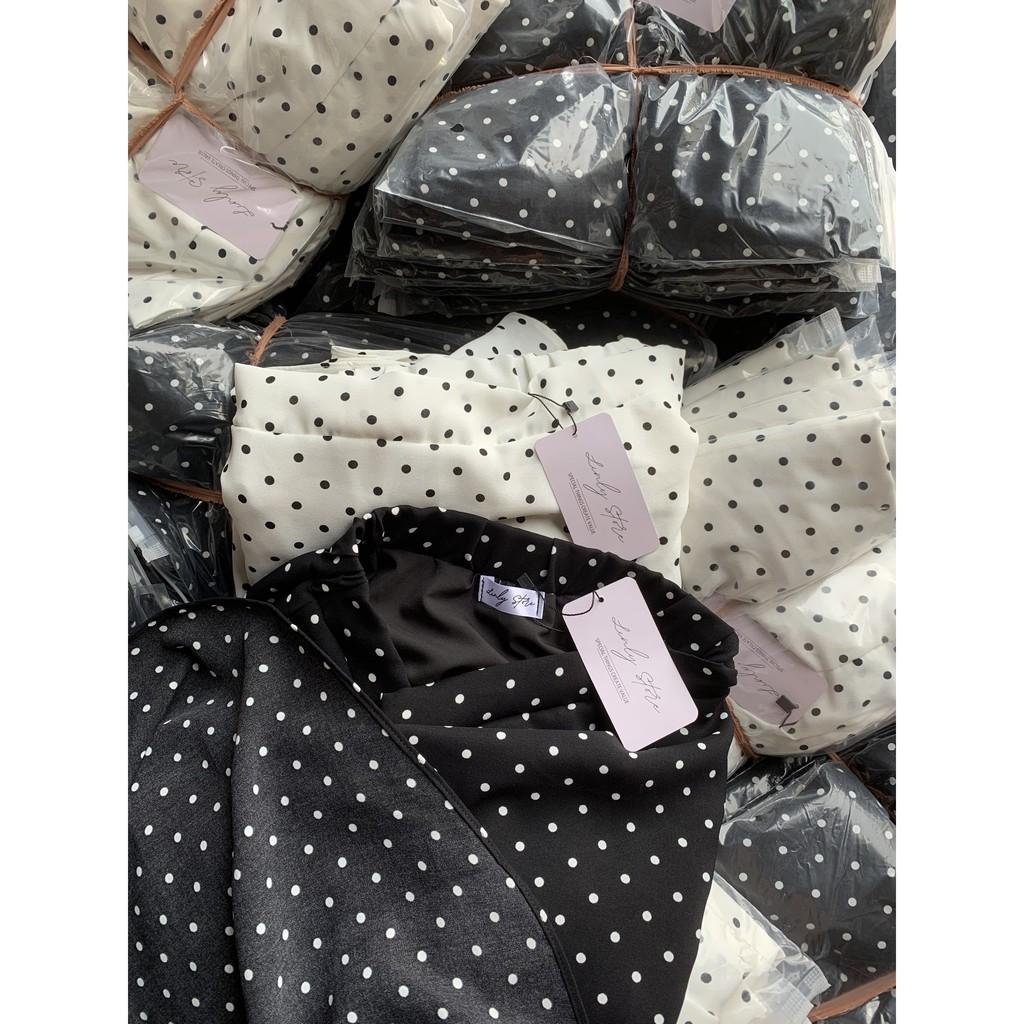 CHÂN VÁY DÀI DÁNG SUÔNG 2 LỚP – CHÂN VÁY XÒE CHẤM BI CHẤT VOAN NHẬT CV-CB