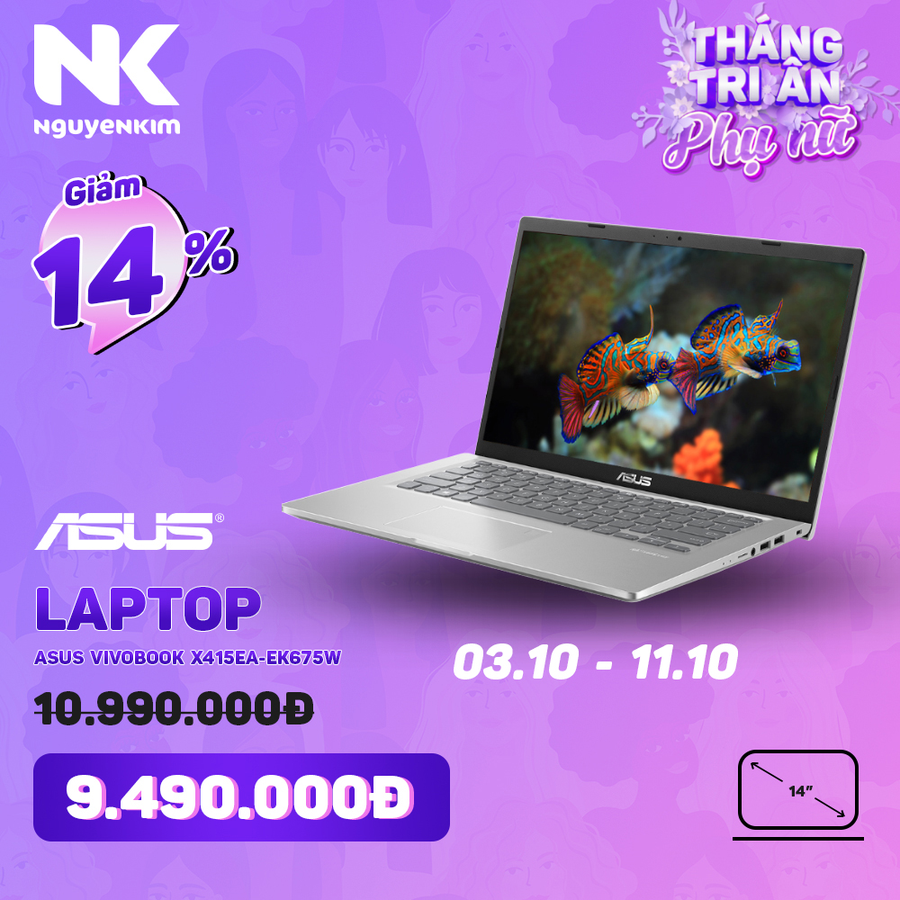 Laptop Asus VivoBook X415EA-EK675W i3-1115G4/4GB/256GB/Win11 - Hàng chính hãng