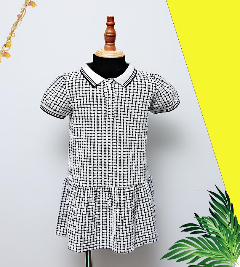 ĐẦM POLO BÉ GÁI KẺ SỌC CARO TRẮNG - ĐEN