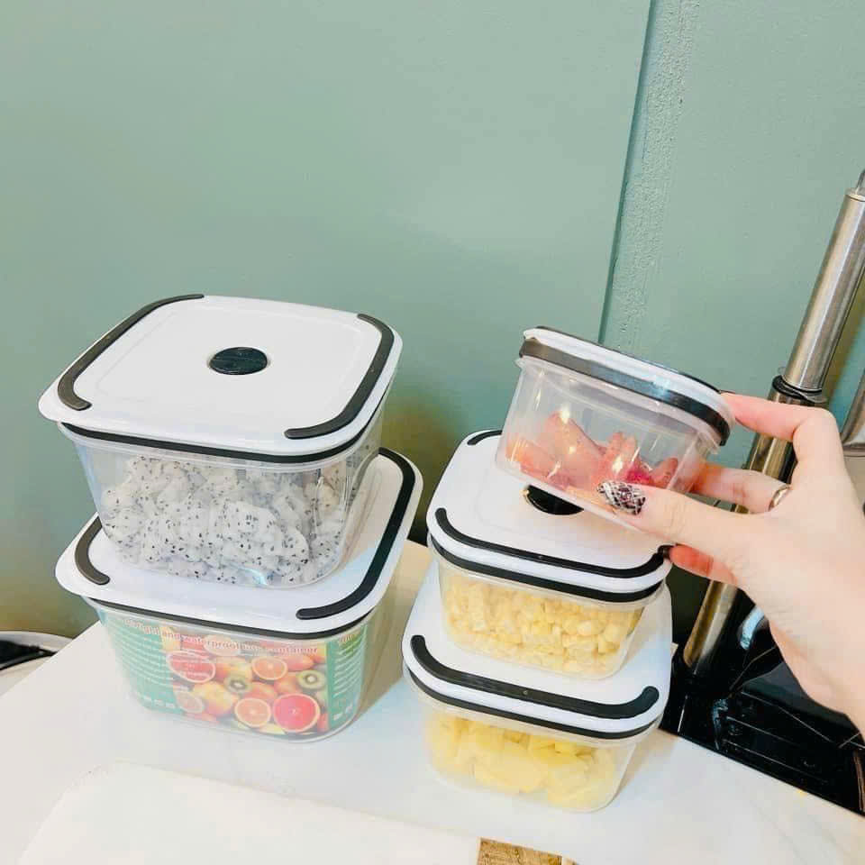 Bộ 5 Hộp Đựng Thực Phẩm, Hộp Bảo Quản Đồ Ăn Rau Củ Vuông -Tròn- Chữ nhật Siêu Tiện Lợi - Hàng Chính Hãng MINIIN