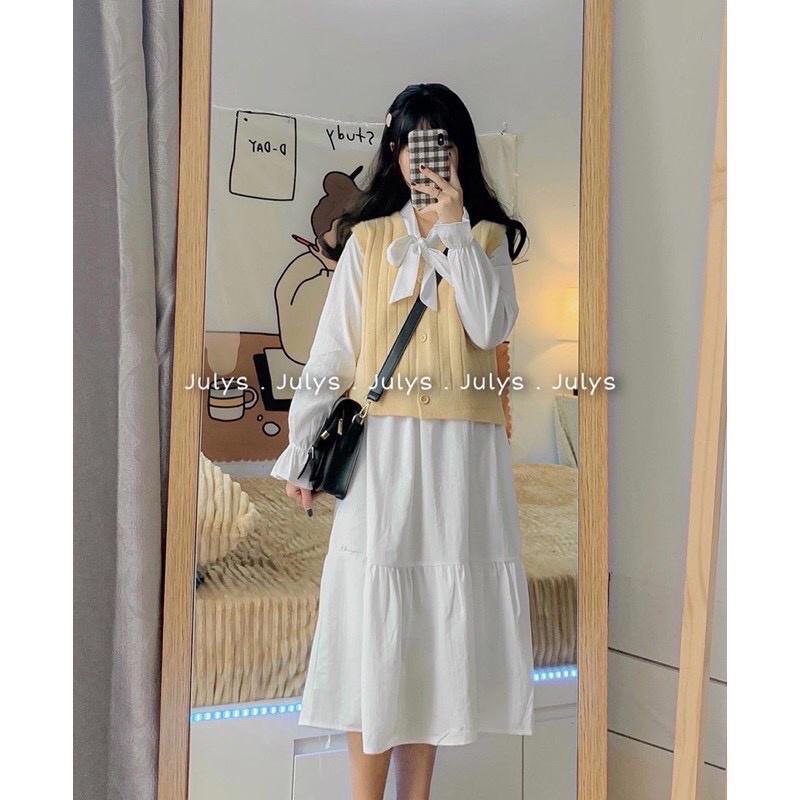 Đầm Babydoll Nơ Ngực Váy Nữ Babydoll Tay Bồng Dáng Suông