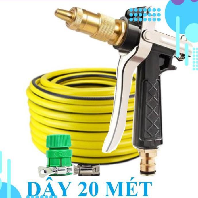 Bộ dây vòi xịt ️bơm nước phun sương️ , tăng áp 3 lần, loại 20m 206236 đầu đồng, đai, nối vòi vàng