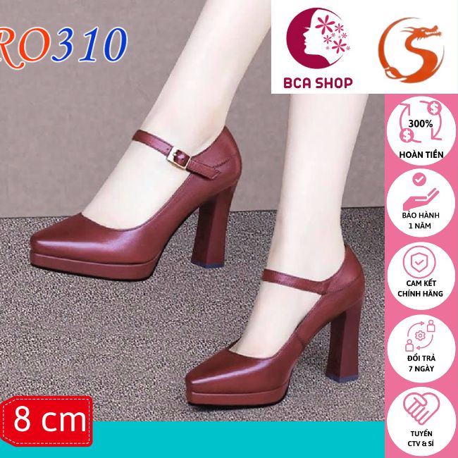 Giày cao gót nữ 8p RO310 ROSATA tại BCASHOP bít mũi, đế đúp, gót trụ cách điệu, có quai cài ôm cổ chân - màu đen