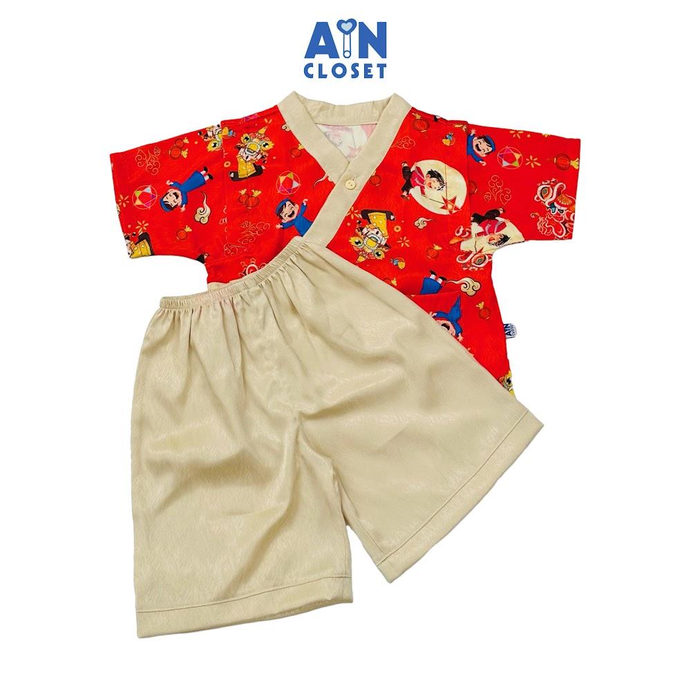 Bộ quần áo Lửng bé trai hoạ tiết Chú Cuội Lụa Đỏ - AICDBT0CPJDY - AIN Closet