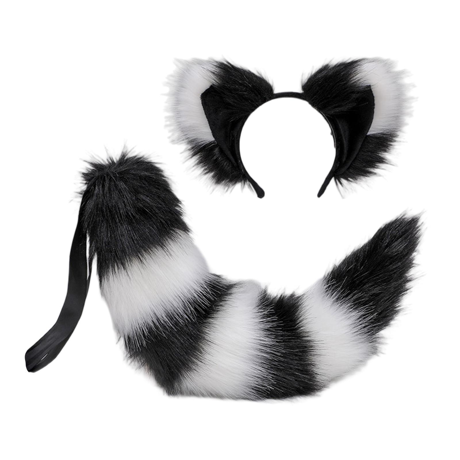 Cats Ears Hair Hoop Large Tail Cosplay Headband Props Fancy Dress Costume Furry Decor Headwear for Carnival, Performance, Halloween, Party