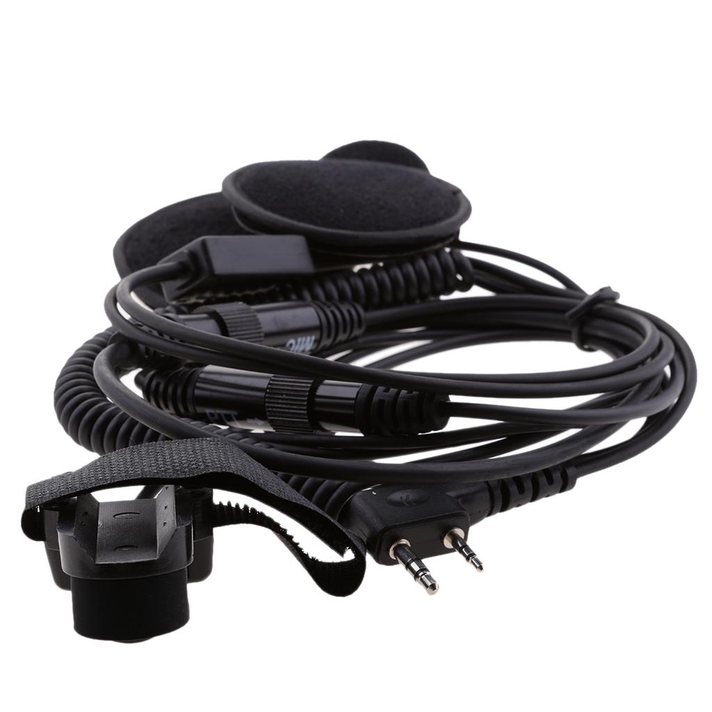 2 PIN Motorcycle Bike Headset Earpiece Mic PPT for Kenwood BaoFeng WouXun PuXing Linton Two Way Radio Walkie Talkie - Black