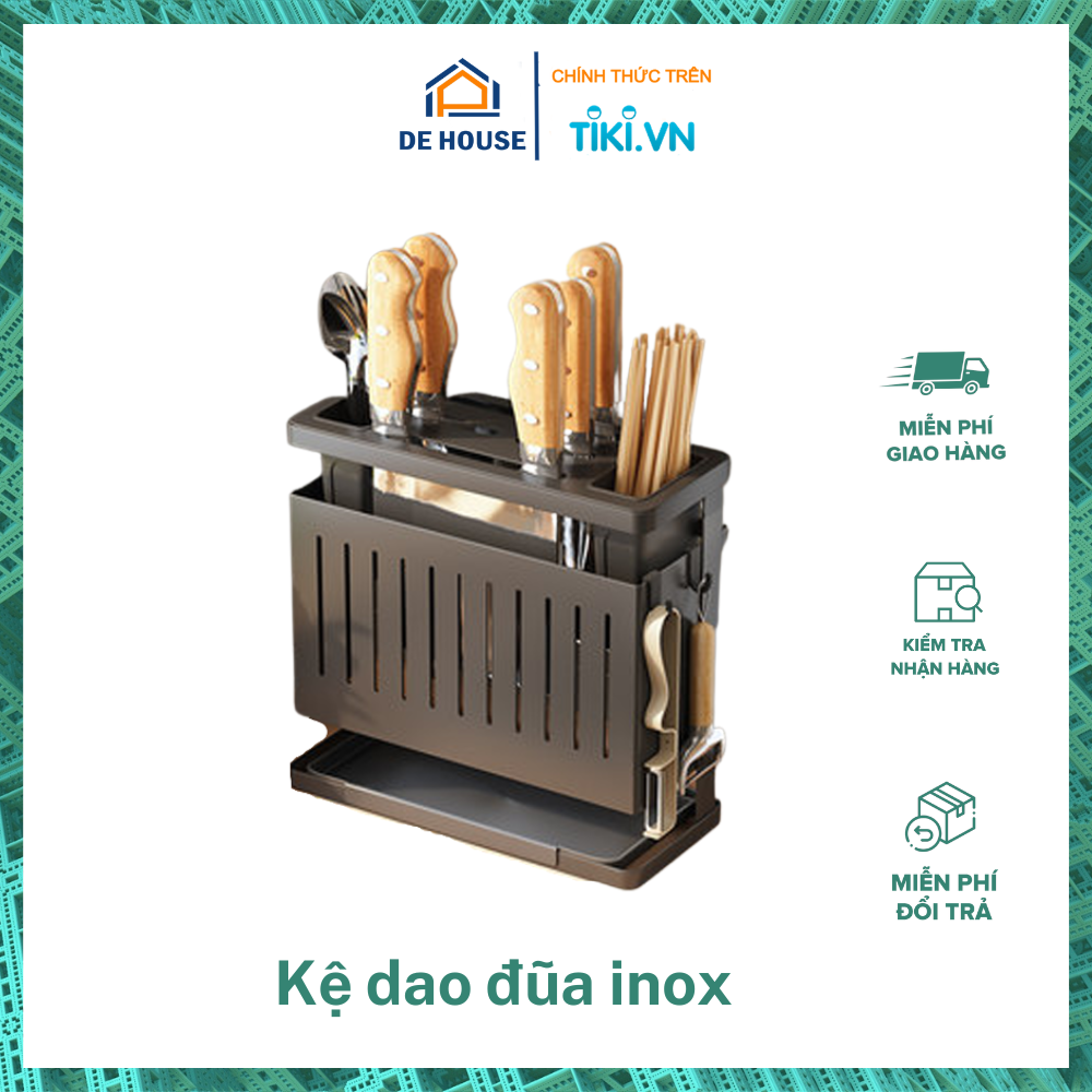 Kệ Dao Đũa Nhà Bếp Đa Năng - Kệ Dao Đũa Thìa Dán Tường Không Khoan Đục - Kệ Đen