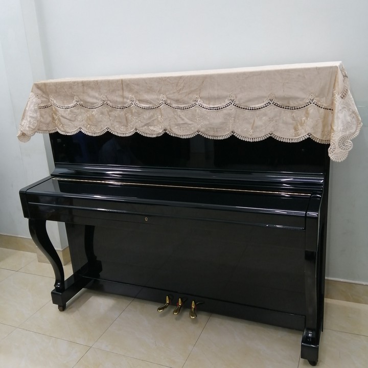 KHĂN PHỦ ĐÀN PIANO CƠ MÀU KEM HỌA TIẾT HOA PHỐI REN SANG TRỌNG