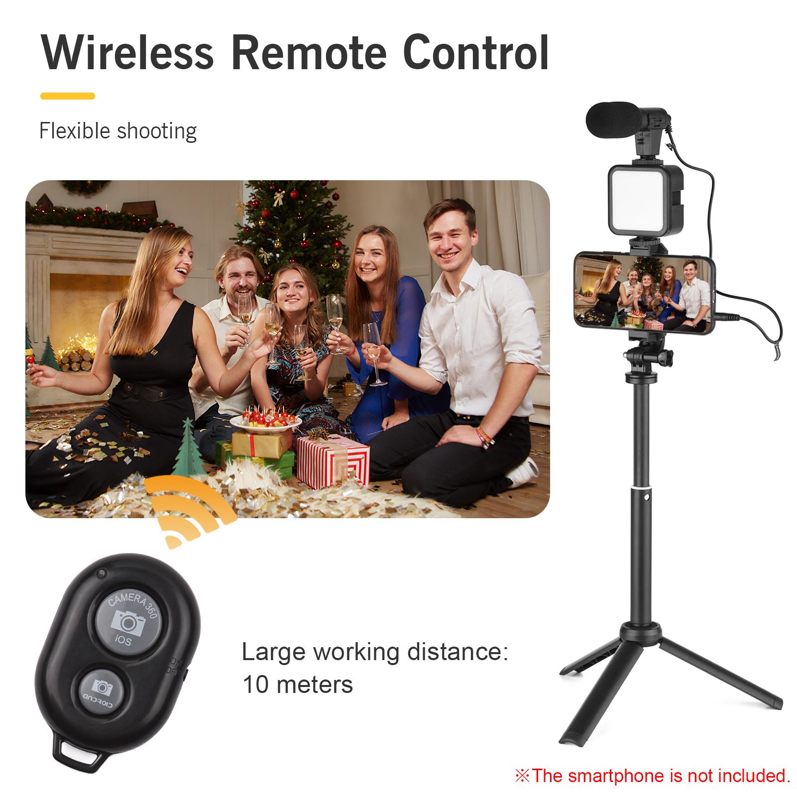 Vlog Shooting Kit Mini LED Video Light + Super Cardioid Condenser Microphone + Phone Clip + Tripod + Remote Shutter