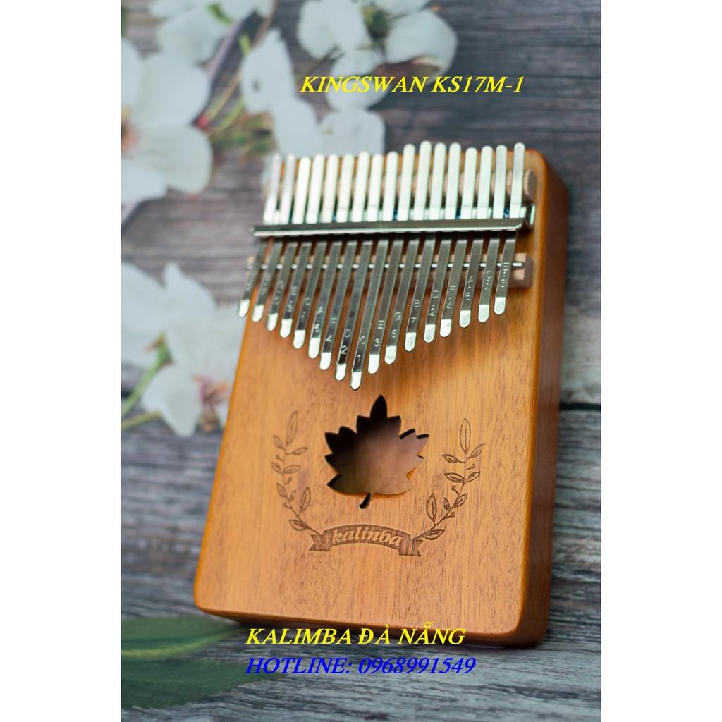 Kalimba KINGSWAN LÁ PHONG gỗ ACACIA 17 phím khắc nốt sẵn BẢO HÀNH 1 NĂM