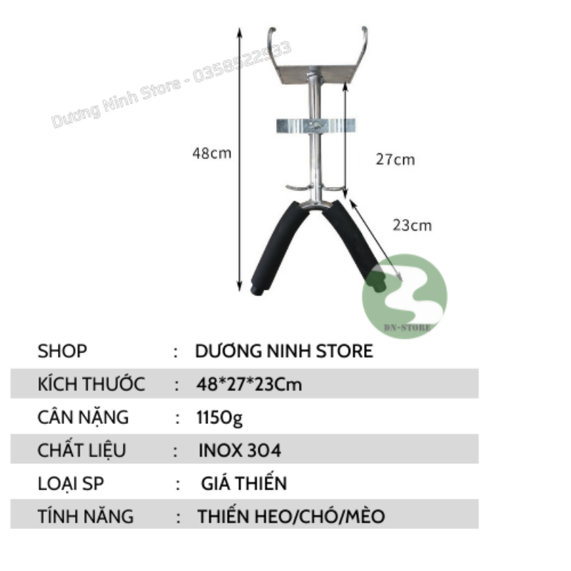Giá thiến heo đỡ lợn con bằng inox 304 DN19
