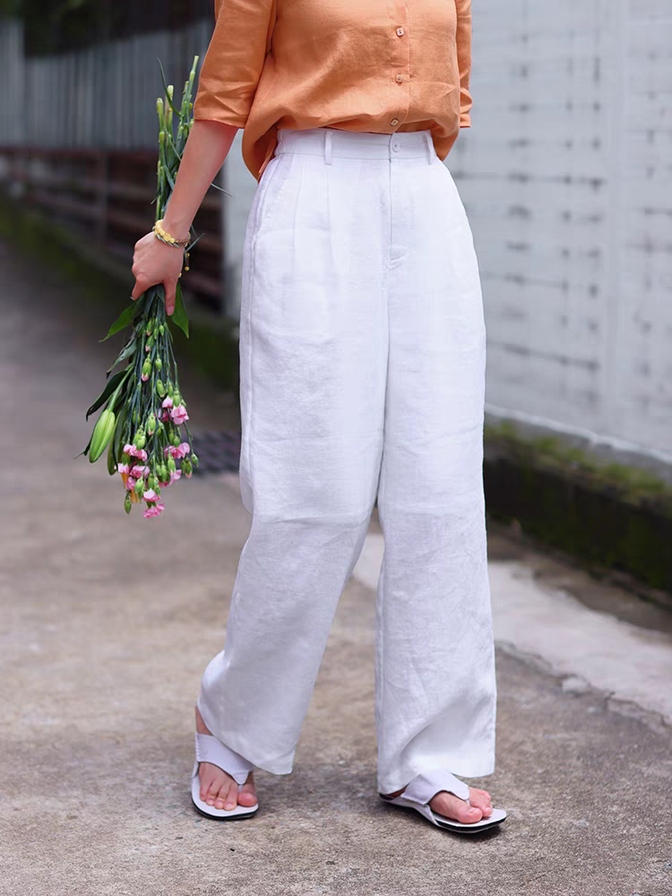 Quần đũi ống rộng dáng dài Đũi Việt ống suông dáng dài chất đũi, màu trắng trẻ trung QT38