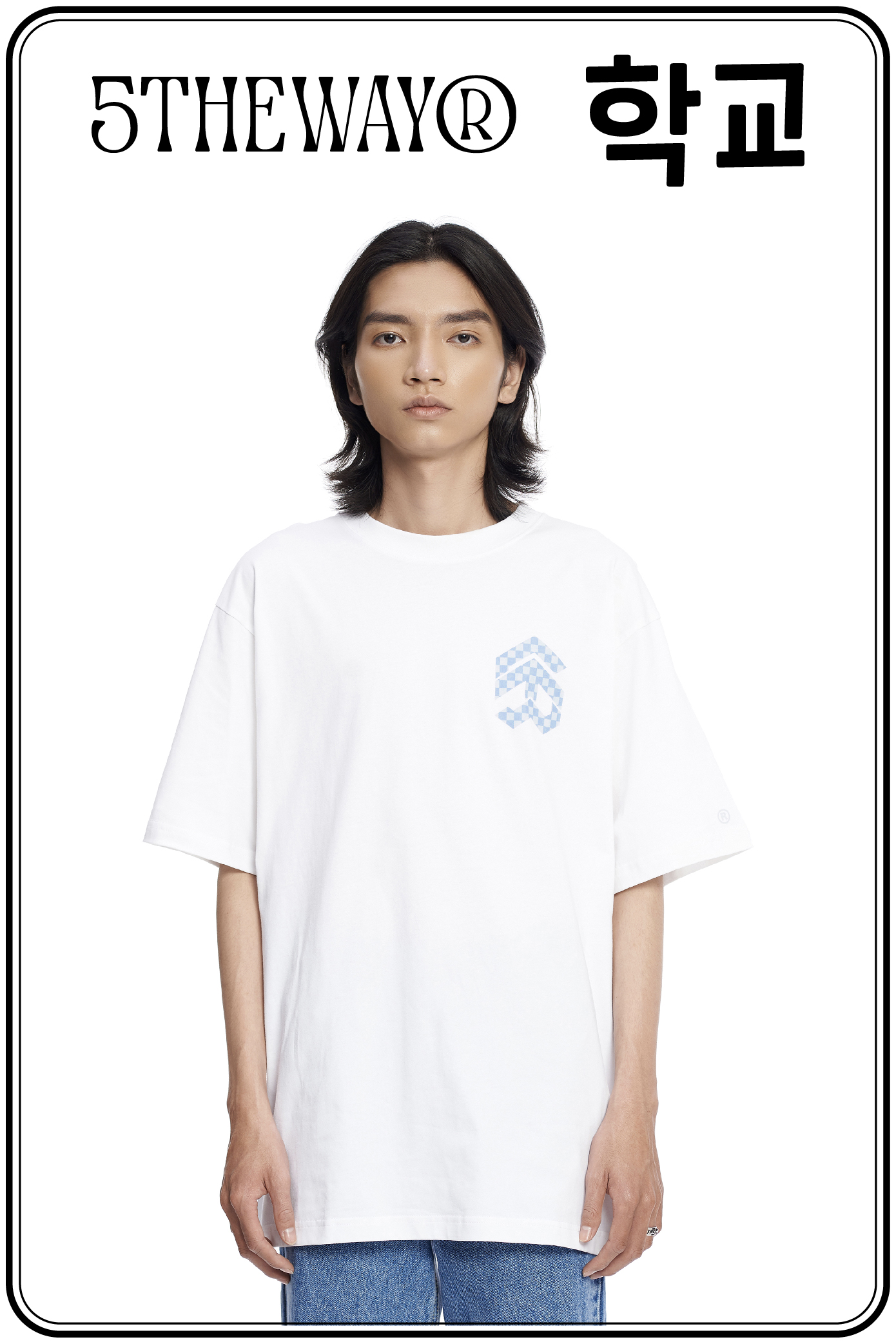 Áo thun 5THEWAY /checkerboard/ New Tee hoạ tiết caro màu trắng WHITE