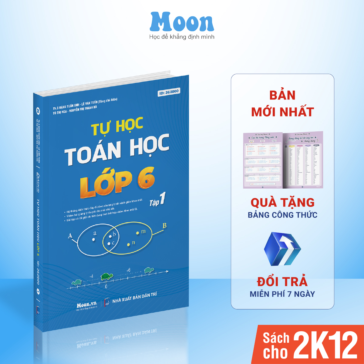 Sách ID Tự Học Toán Lớp 6 chương trình sách giáo khoa mới kết nối tri thức, cánh diều, chân trời sáng tạo Moonbook