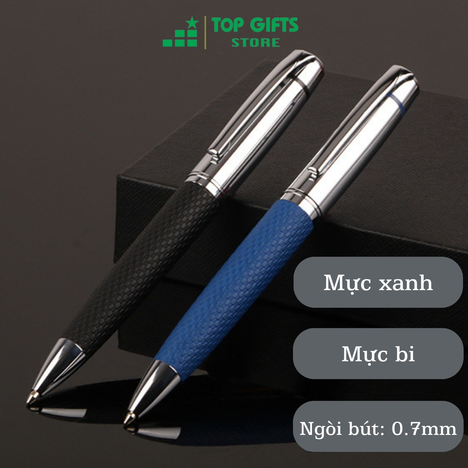 Bút ký khắc tên BD050 bọc da PU cao cấp mực xanh ngòi 0.7mm