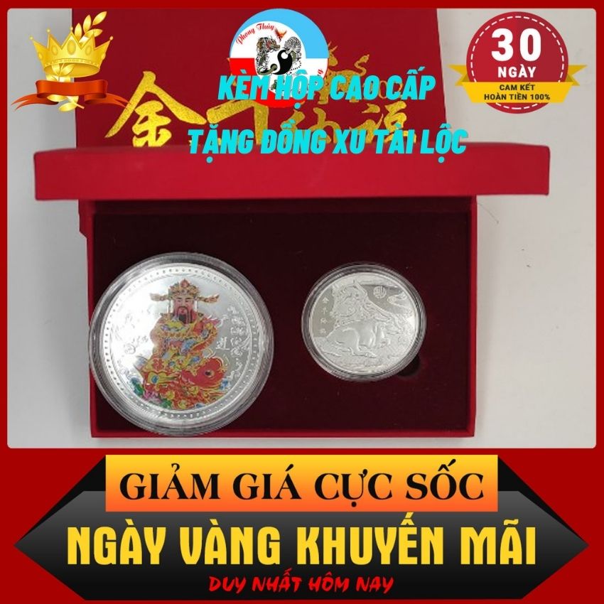 Đồng Xu Thần Tài Mạ Bạc – Kinh Doanh Phát Tài – Tiền Vào Như Nước – Thuận Buồm Xuôi Gió - Vật Phẩm Chiêu Tài Nạp Phúc - Thăng Quan Tiến Chức - Đắc Tài Đắc Lộc – Thần Tài