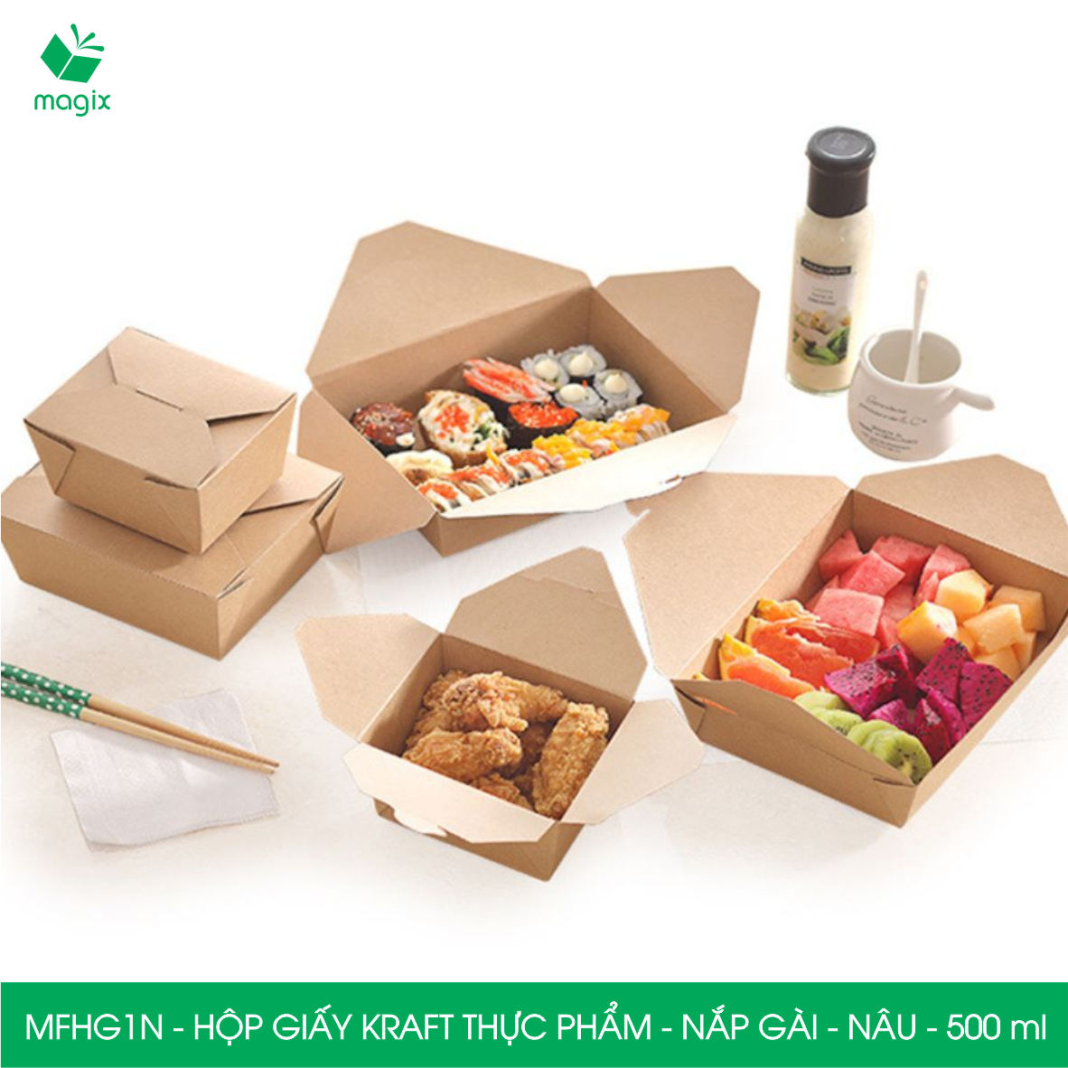 Combo 25 hộp giấy kraft thực phẩm, hộp giấy nắp gập màu nâu đựng thức ăn, hộp giấy nắp gài gói đồ ăn mang đi
