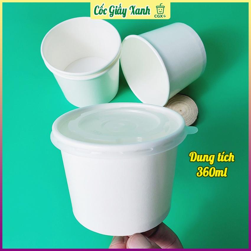 Set 50 Tô Bát Giấy 360ml Có Nắp Trắng Trơn, Dùng 1 Lần, Giấy 2 Lớp PE Siêu Dày Dặn, Cứng Cáp