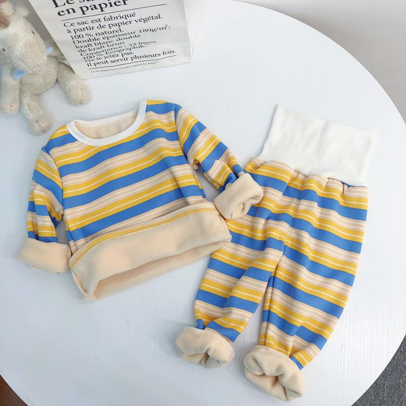 Bộ Quần Áo Mùa Đông Plus Nhung Dày Ấm Quần Áo Phù Hợp Với Bé Trai Và Bé Gái Nhà Phục Vụ Bộ Đồ Ngủ Cao Cấp Sọc 2 bộ Phù Hợp Với