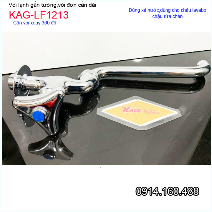 Vòi lạnh gắn tường KAG-LF12-13 âm-tường, Vòi bếp cần dài tay vặn siêu bền-xả nước mạnh dùng tốt cho gia đình