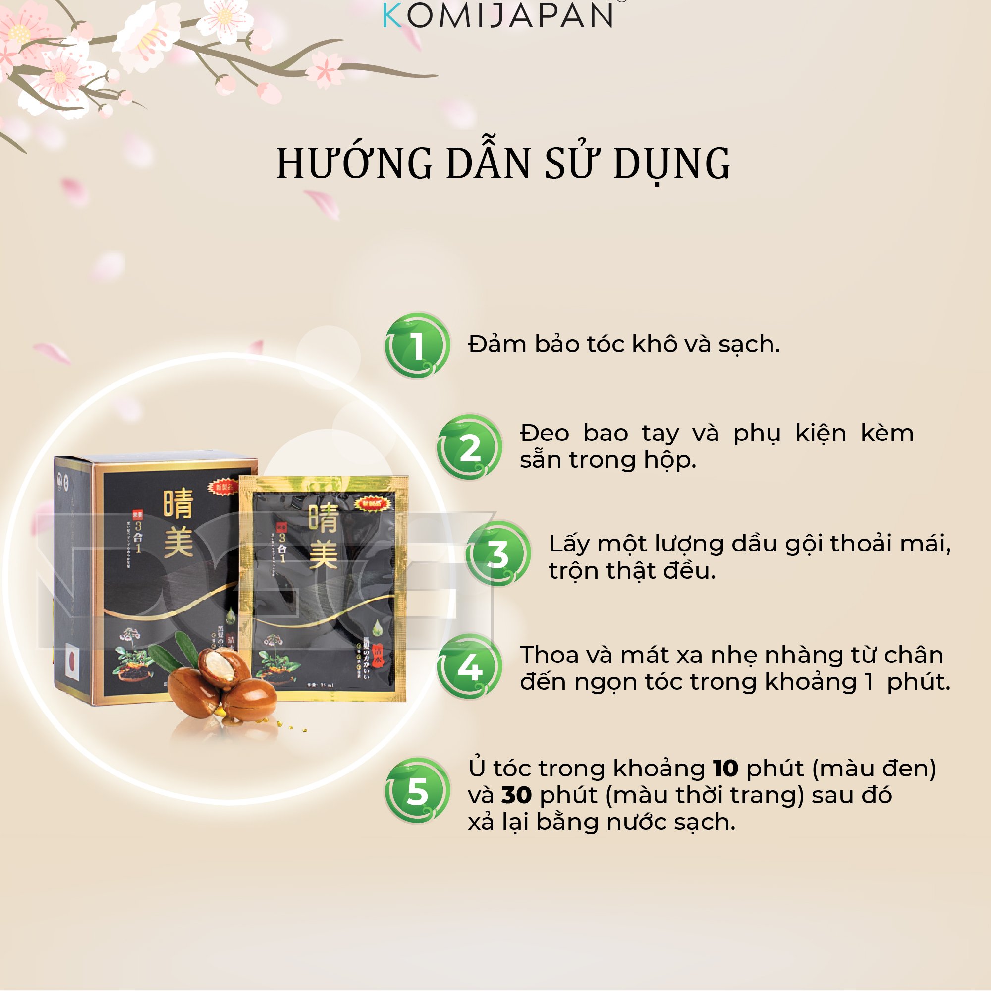 Gói dầu gội phủ bạc thảo dược thiên nhiên Komi Nhật Bản [25ml/Gói - Đen Tự Nhiên