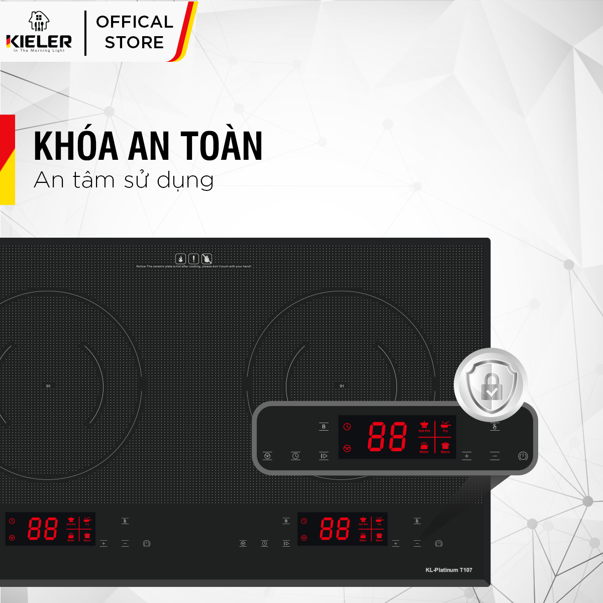 Bếp điện từ đôi Kieler KL-PLATINUMT107 mặt kính Euro Kieler Platinum, Bếp điện từ đa dạng chức năng, cảm ứng chống tràn - Hàng Chính Hãng