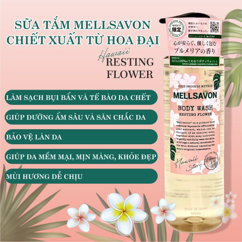 Sữa Tắm Trắng Da Chiết Xuất Từ Hoa Đại Mellsavon Body Wash Resting Flower 460ml (Combo 460ml Và Set 24ml)
